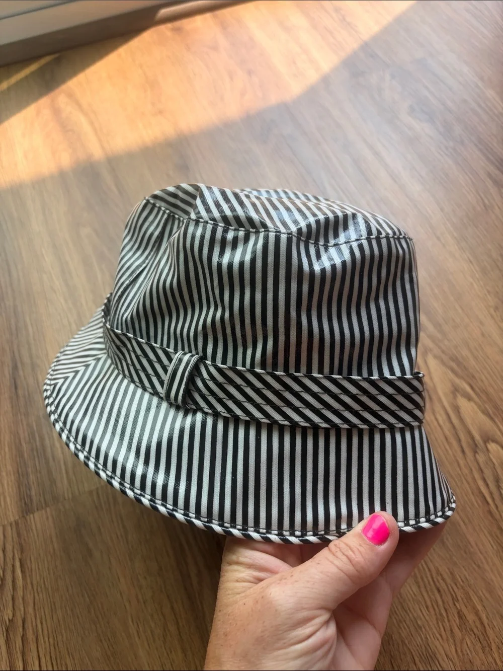 San Diego Hat Company Black and White Striped Kids Bucket Hat with Buckle